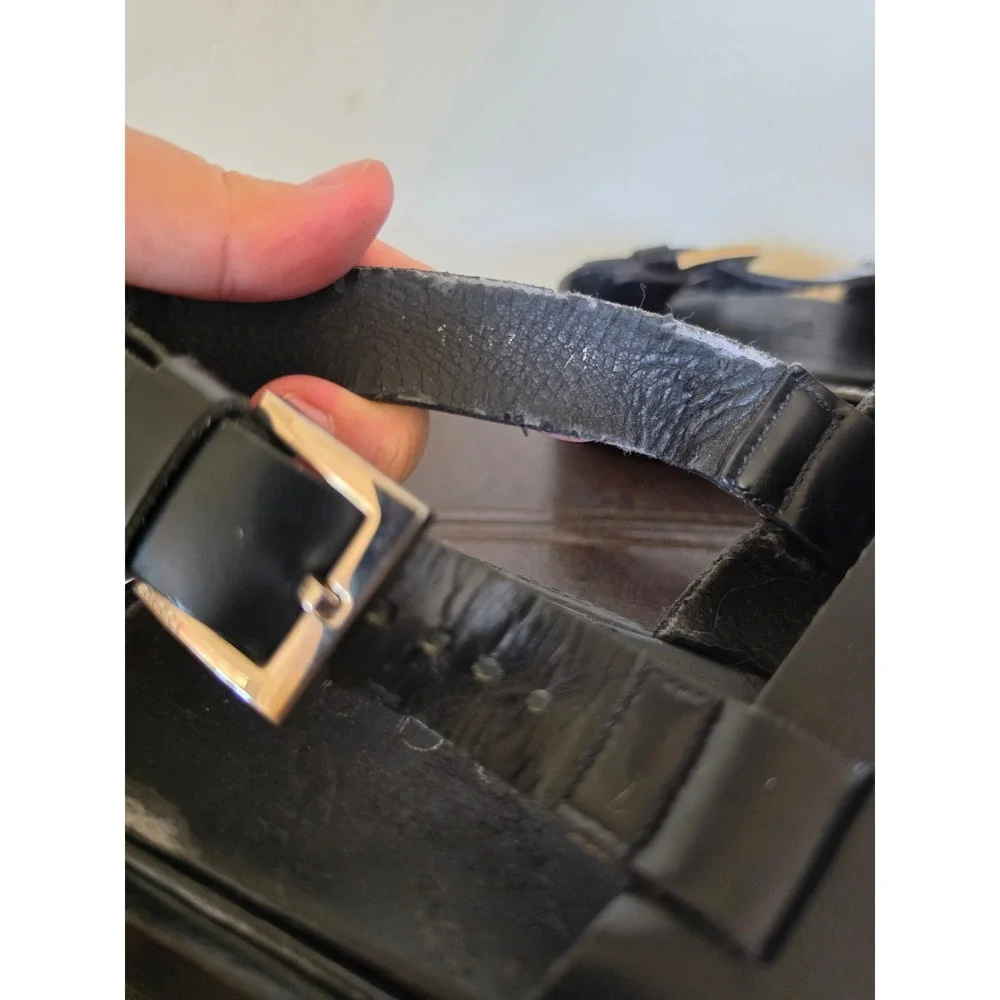 Gucci Black Leather Square Toe Minimalist‎ Buckle Slingback Sandals sz 7.5D